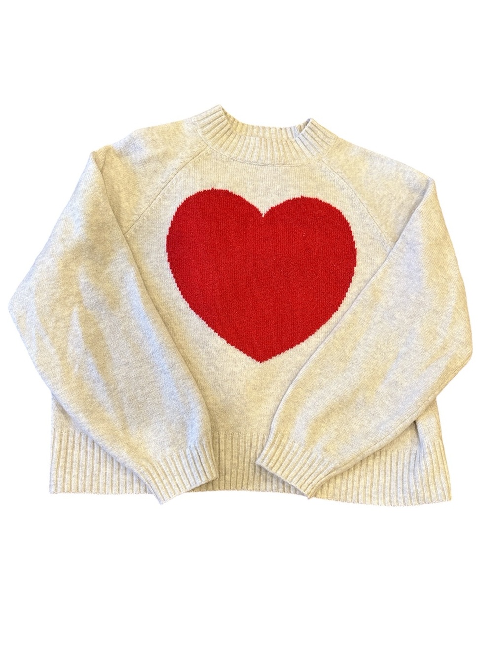 Old Navy LIKE NEW Cozy Heart Crewneck Sweater - Cream with Red Heart